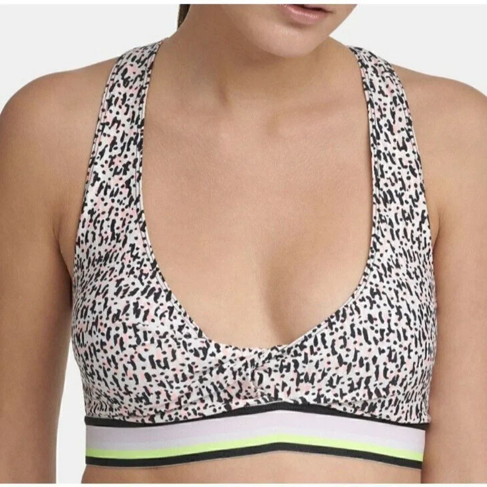DKNY Sports Confetti Print Twist Front Bra w/ Removable Cups Extra Small NWT